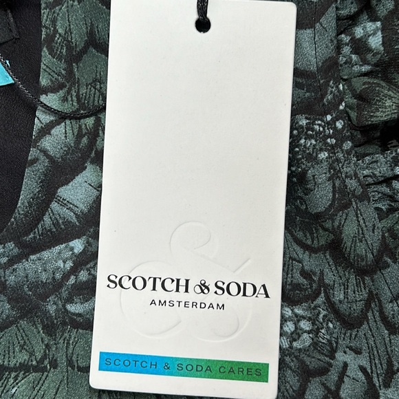 Scotch and Soda Midi Flounce Dress, green feathers print. Size 34 (US 4). - Picture 3 of 16